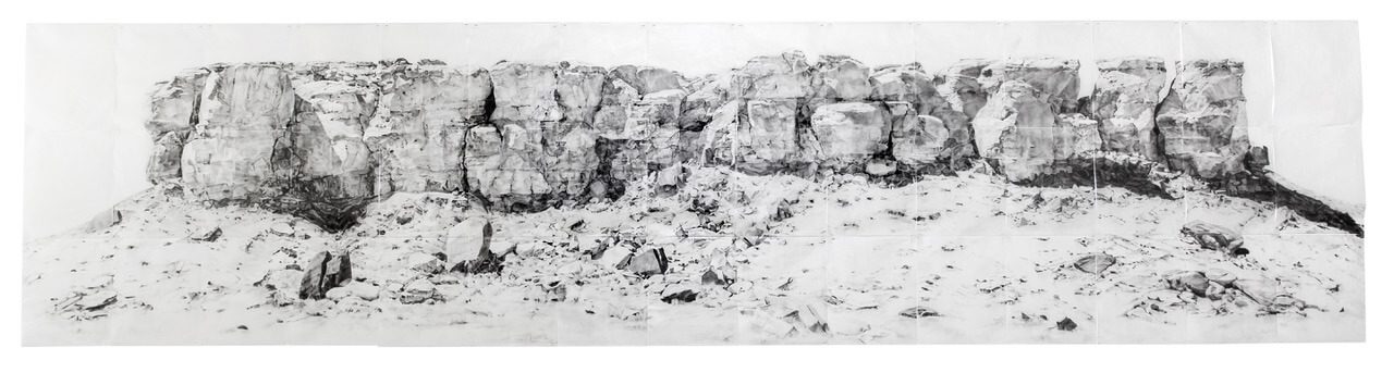 Afton Love, <i>Far Range (Peñasco)</i>, 2020, graphite, beeswax, and vellum, 48 x 210 in.
