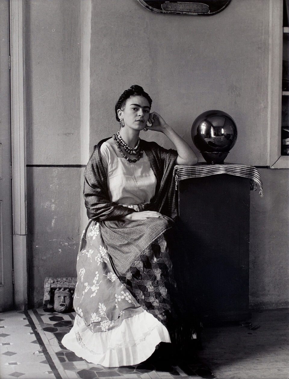 black and white photo of Frida Kahlo