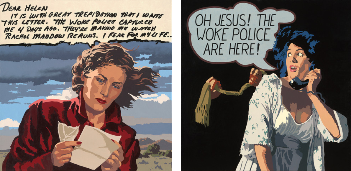 Two of Billy Schenck's caption painting artworks