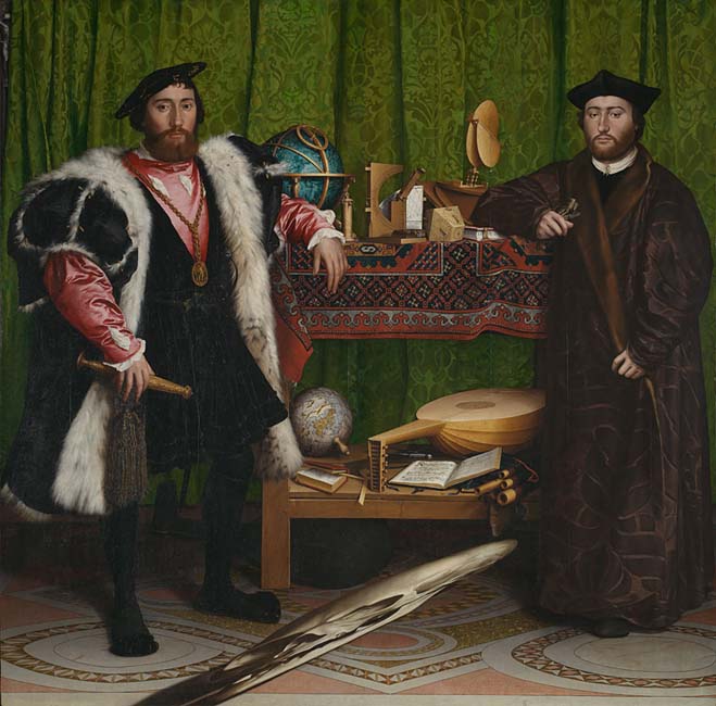Hans Holbein's The Ambassadors exemplifies Renaissance portraiture conventions