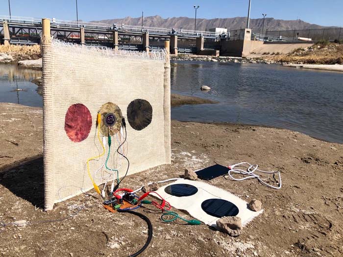 A radio device powered by solar cells that transmits the sound of the migrating birds.