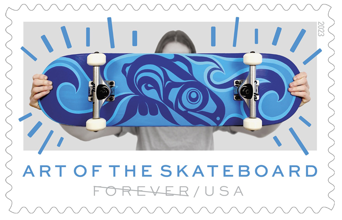 Art of the Skateboard stamp by Crystal Worl