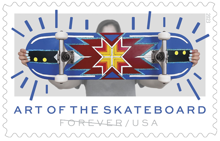 Art of the Skateboard stamp art by Di’Orr Greenwood