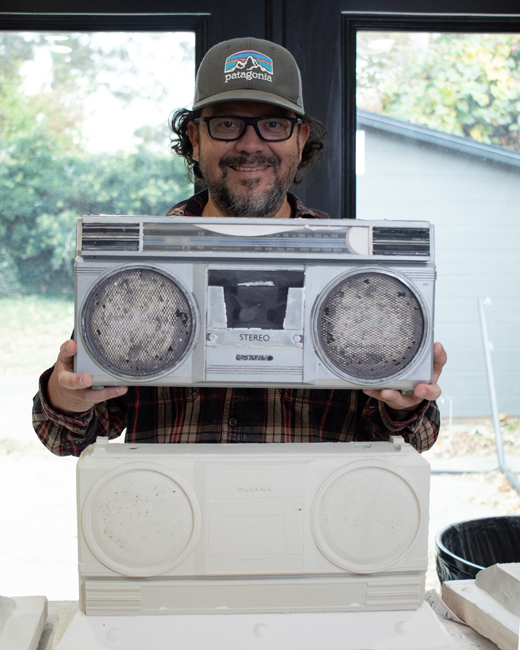 Horacio Rodriguez with his original 1980s boombox