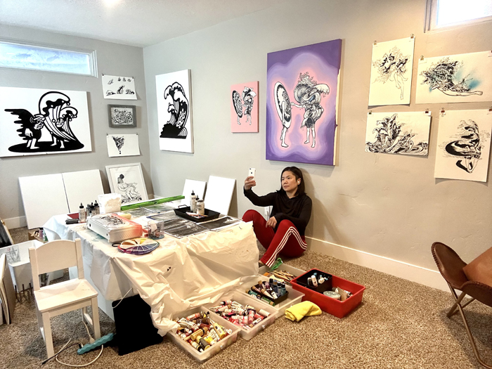 Jiyoun Lee-Lodge at her Salt Lake City home studio