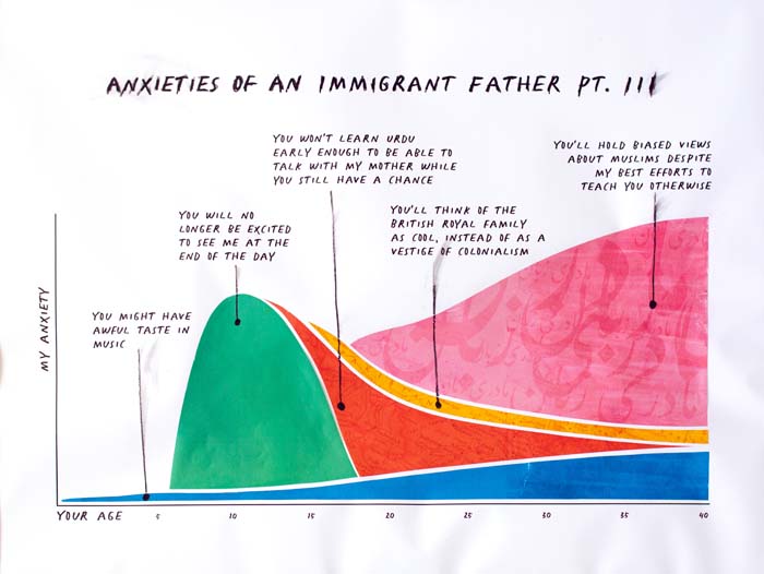 Area chart graph of the "Anxieties of an Immigrant Father" by Safwat Saleem.