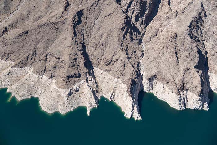 Image of Lake Mead from above, showing the receding water line.
