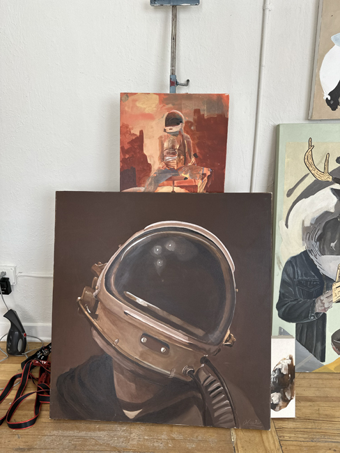 George Alexander paintings of astronaut helmets