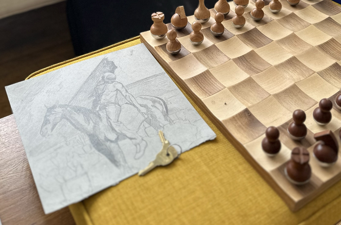 George Alexander sketch and chess board