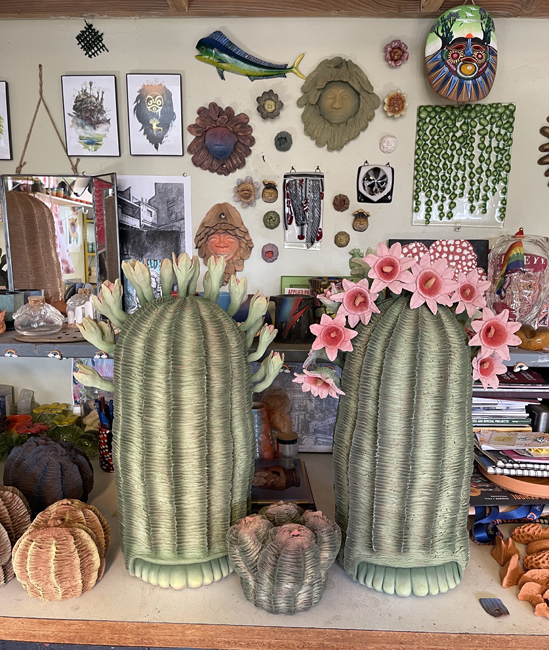 Two John Flores sculptures from the Saguaro series 