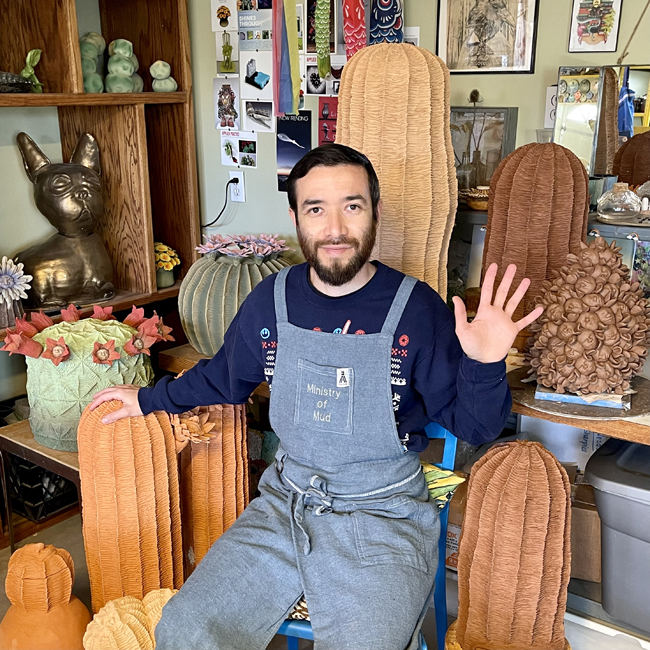 John Flores at his home studio in Yucca Valley, California