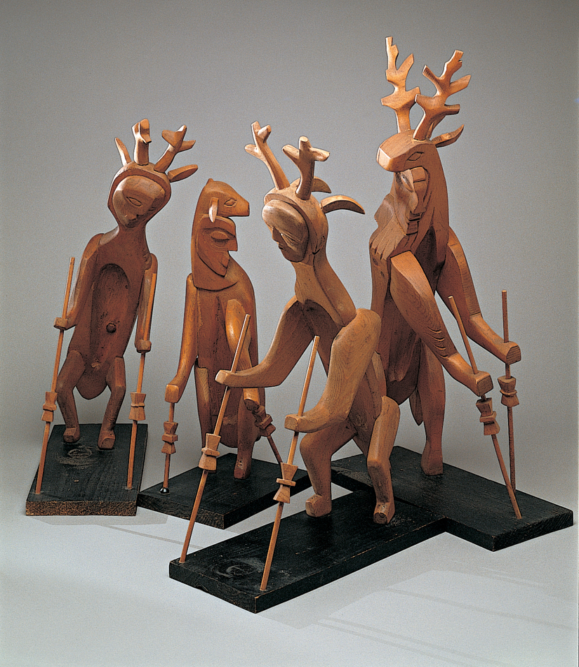 Agnes C. Sims, Deer Dance, circa 1945, carved wood, 21 x 13 x 8 in. Collection of the New Mexico Museum of Art. Photo by Blair Clark