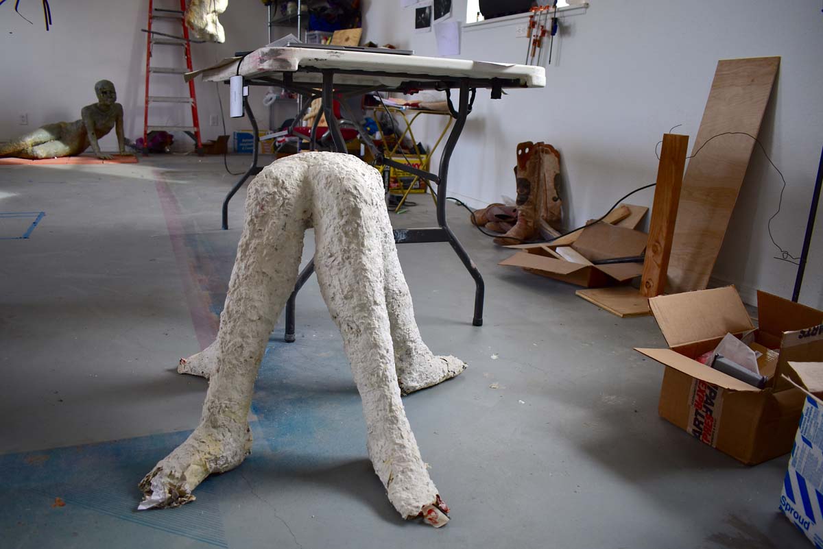 ann haeyoung’s RAiR studio with a four-legged plaster sculpture in progress.