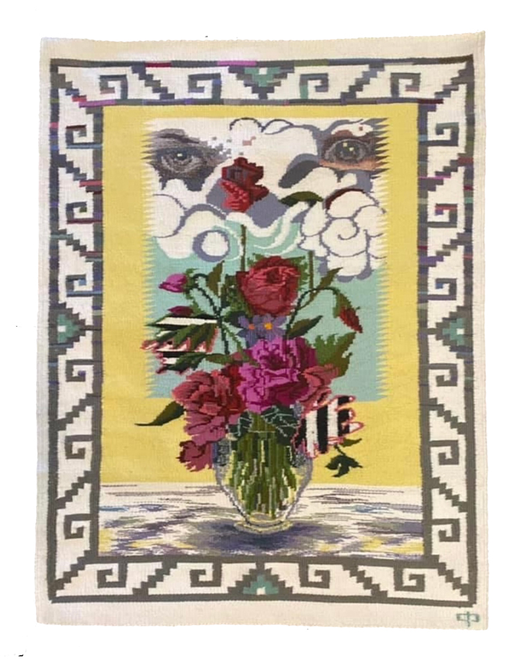 Marlowe Katoney weaving depicting a case of flowers