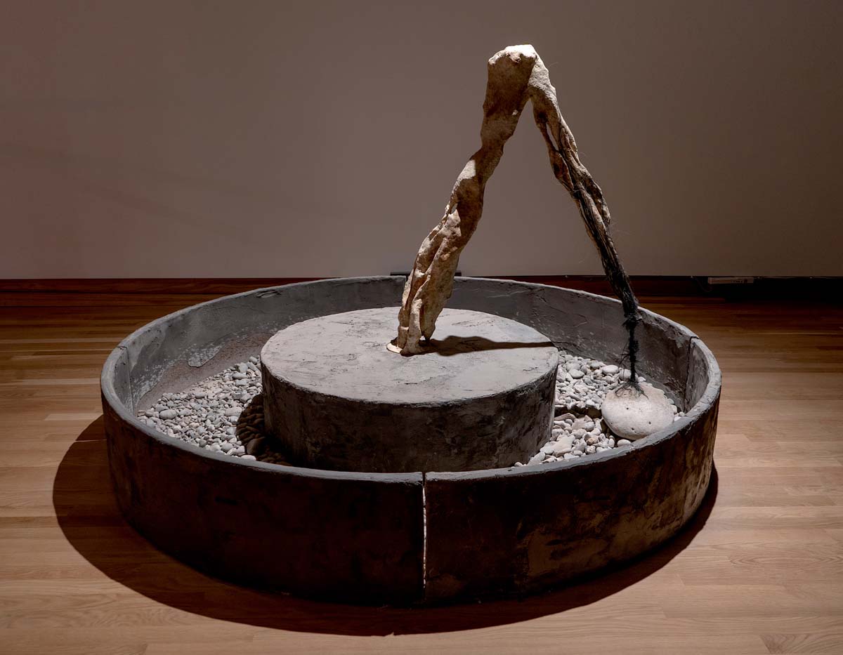 ann haeyoung's a device for crushing ore, a sculpture modeled after an arrastra, an early mining device. 