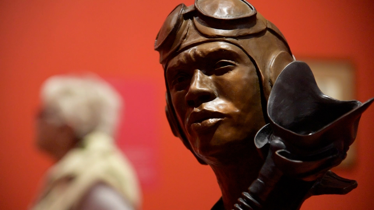 A sculpture of a Tuskegee Airmen by Clarence Shivers 
