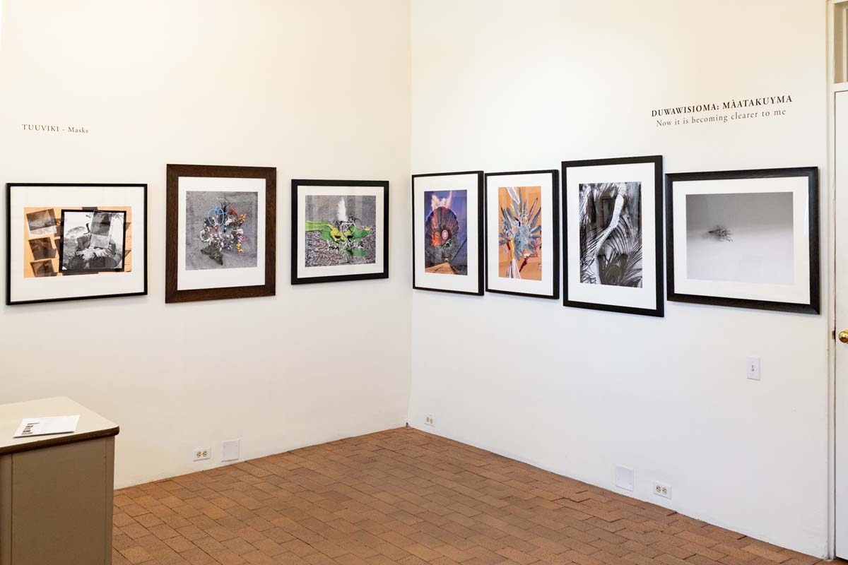 Installation view at Andrew Smith Gallery in Tucson of multiple framed prints by Duwawisioma (Victor Masayesva Jr.).