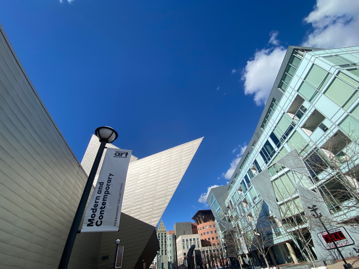 An exterior shot of Denver Art Museum, where a Denver Art Museum union has formed, showing the museum and contemporary gallery