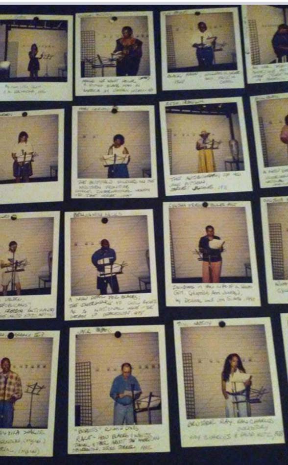 Polaroid images of readers for the first Emancipation Marathon presented by Emancipation Arts in downtown Phoenix.