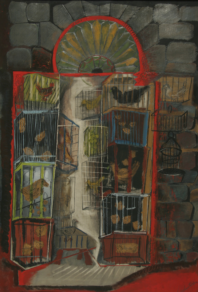 A painting by Fort Worth Circle artist Veronica Helfensteller called Doorway Aviary