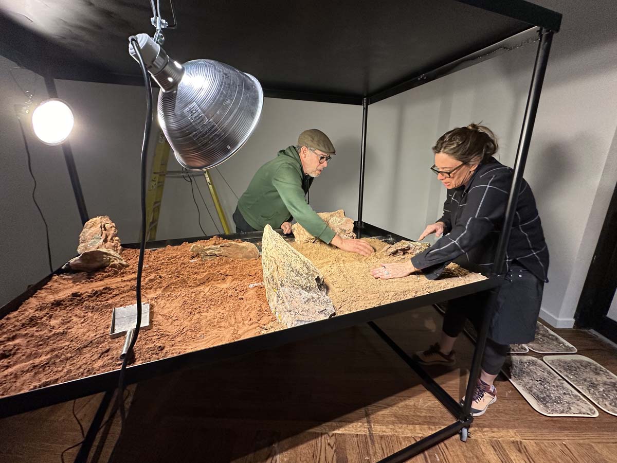 Jorge Rojas and Dr. Sasha Reed installing <i>The Biocrust Project</i> at Utah Museum of Contemporary Art. 