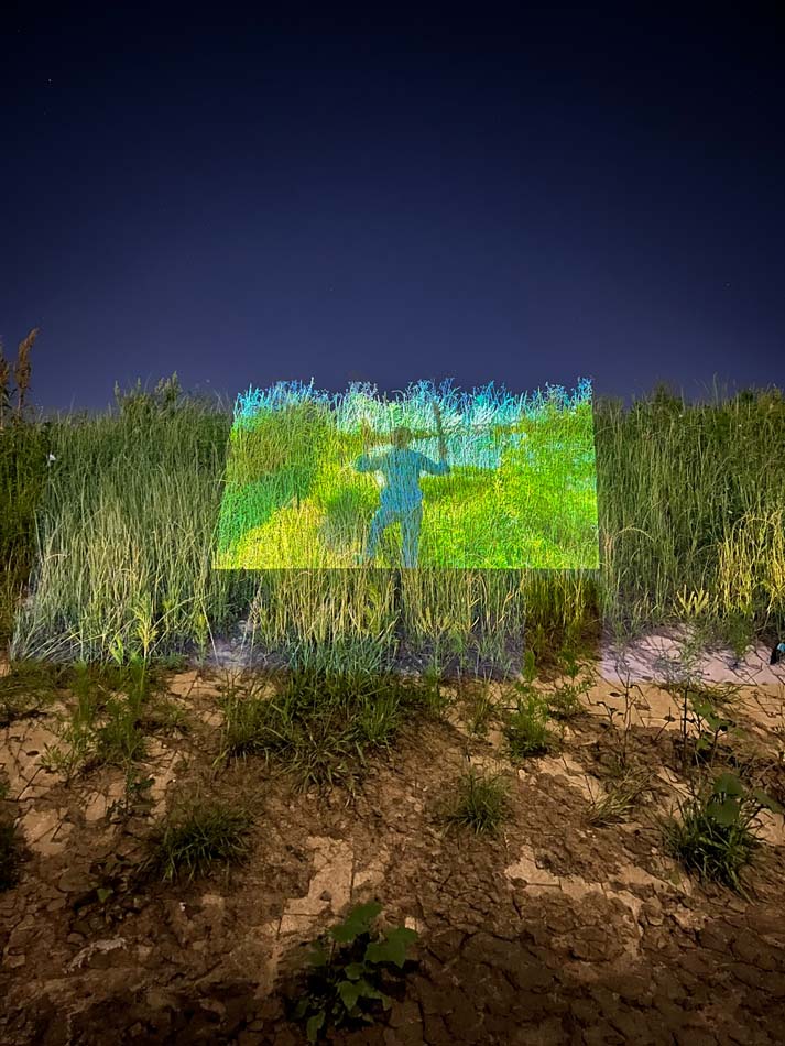 A video projected onto a patch of grass.