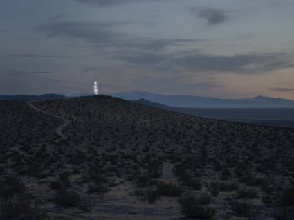 Daniel Hawkins's Desert Lighthouse at dusk.