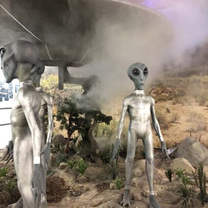 Tableau of gray-skinned aliens at the International UFO Museum and Research Center in Roswell, New Mexico.