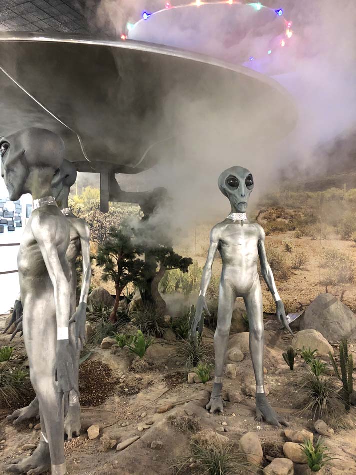 Tableau of gray-skinned aliens at the International UFO Museum and Research Center in Roswell, New Mexico.