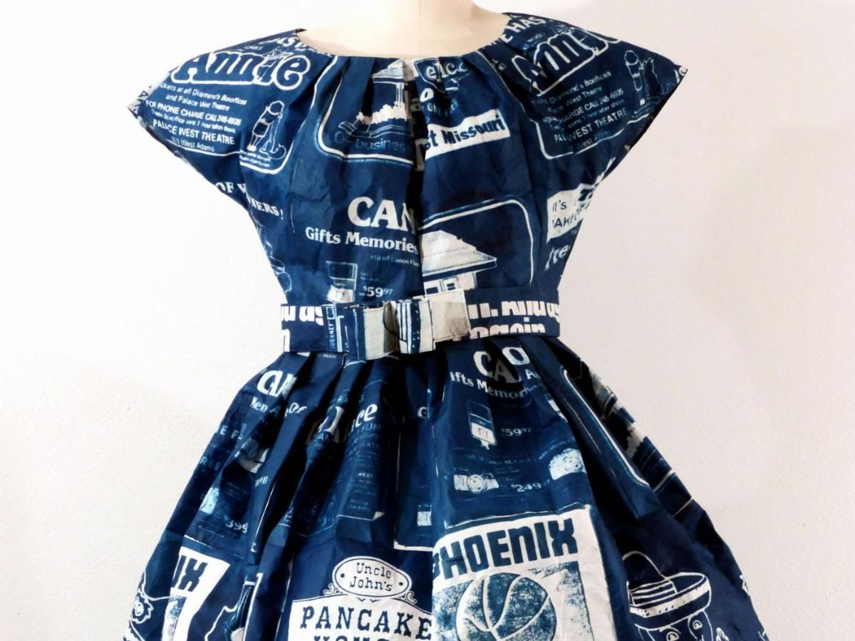 A detail of a cyanotype dress form on a mannequin.