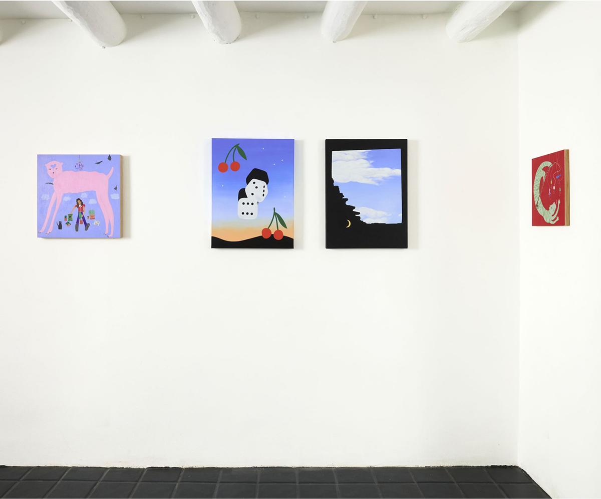 Wall artworks in a white cube gallery space.