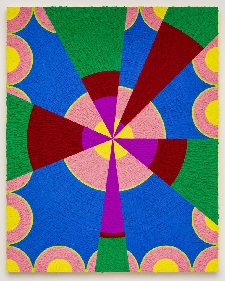 Bright multi colored painting of concentric circles by Carlos Rosales-Silva.