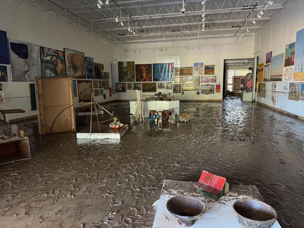 Museum space with extensive flood damage. Flash flooding that ravaged the Roswell Museum is a top Southwest art news headline November.