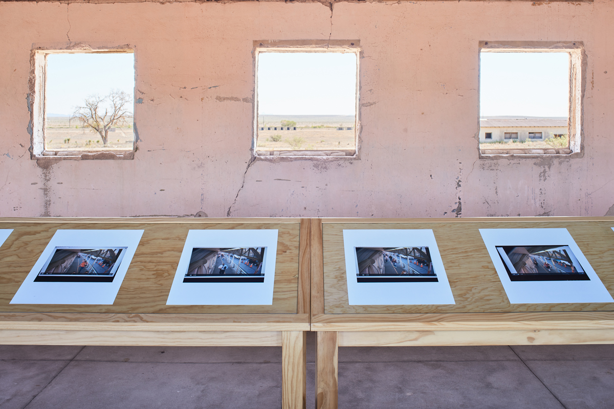 Installation view of photography show in a museum space. Zoe Leonard's Al rio/To the River series is on view at The Chinati Foundation in Marfa, Texas.