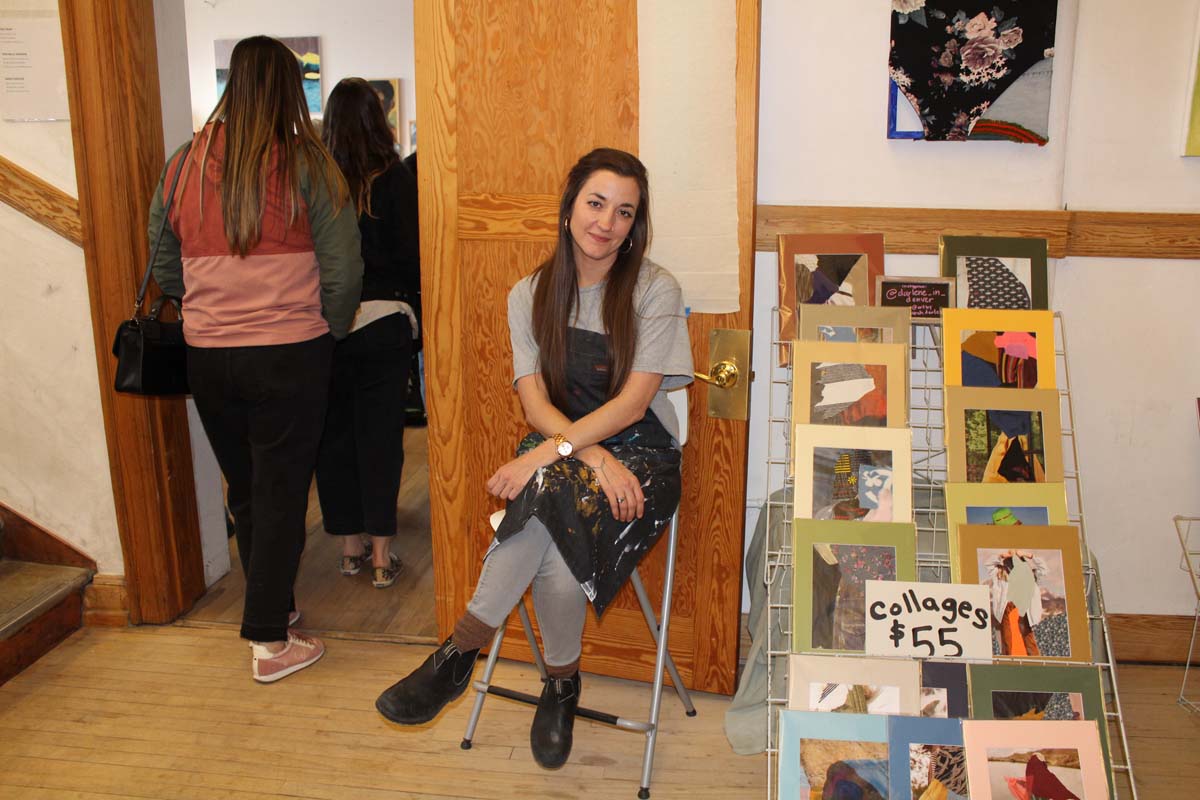 Artist and organizer Sarah Darlene at the April 20, 2024 Open Studios and Art Market at Evans School.