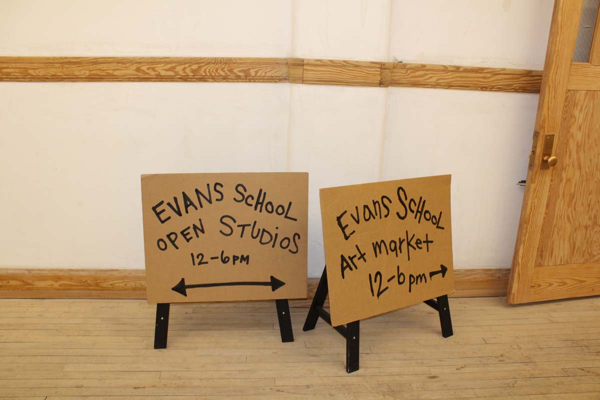 Evans School Open Studios: 12-6 p.m. signs on April 20, 2024.