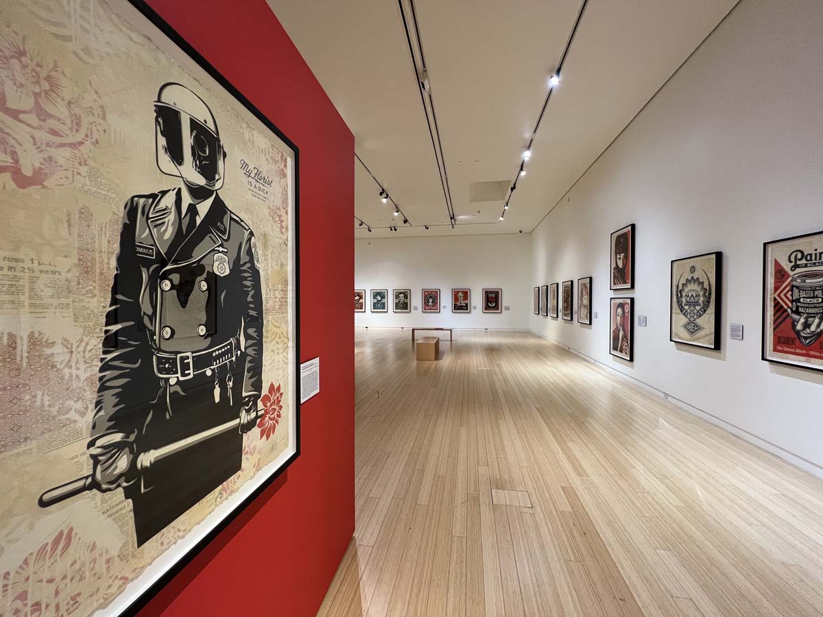 Facing the Giant: 3 Decades of Dissent, installation view, Mesa Contemporary Arts Museum, 2023.