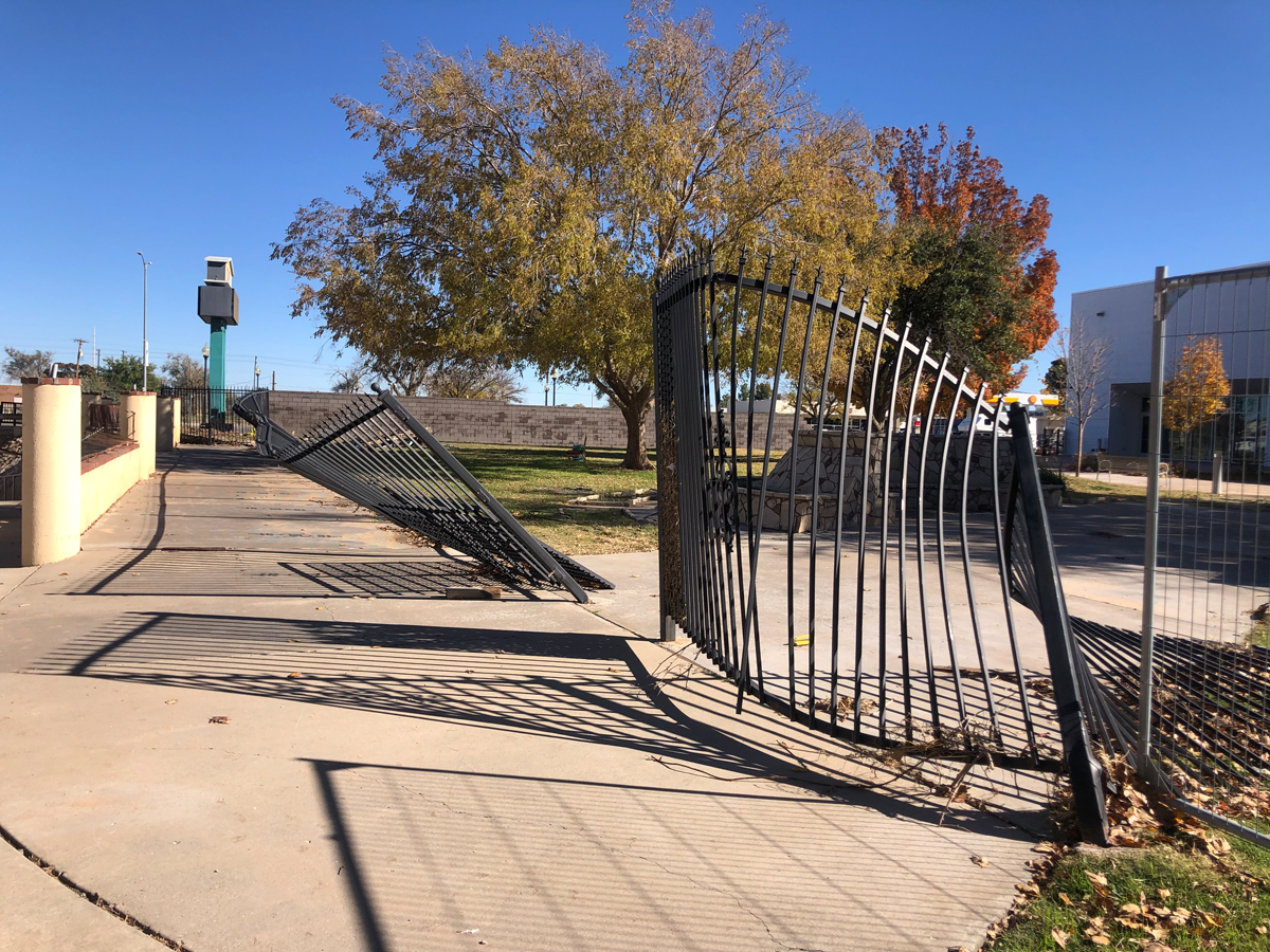 Twisted gates outside the Roswell Convention Center.