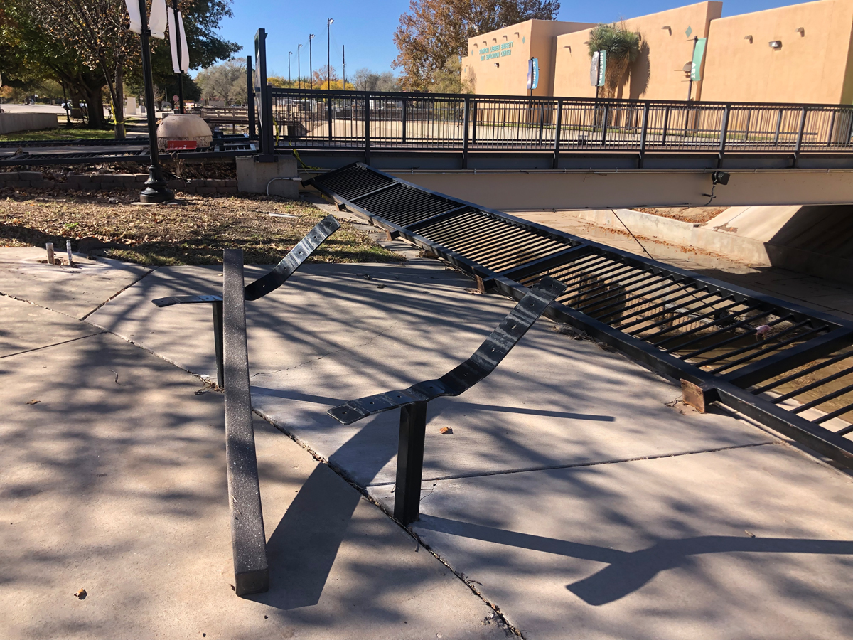 The Roswell flash flood carried away a bench—and breached Roswell Museum.