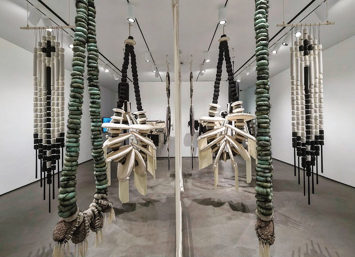 Eric-Paul Riege's suspended mixed-media installation appeared at the Hammer Museum in Los Angeles in 2022 and 2023..