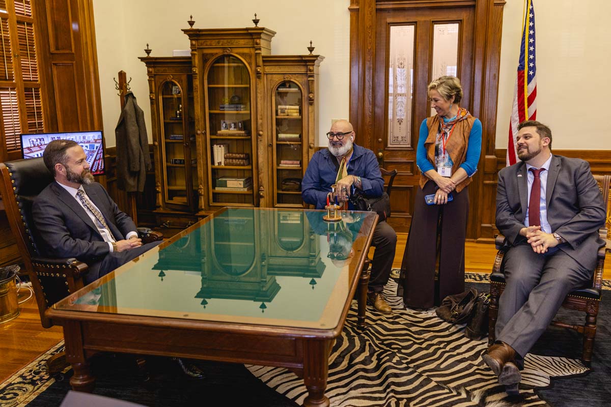 Meeting with speaker of the house Dustin Burrows, with Fiona Bond and Chris Kiley of Texans for the Arts, on the right