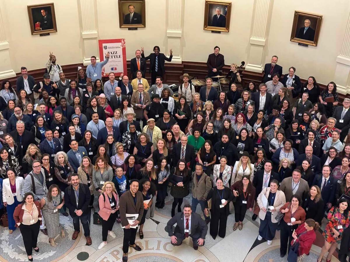 Arts advocates gathered in the Capitol rotunda on Texas Arts Advocacy Day 2025