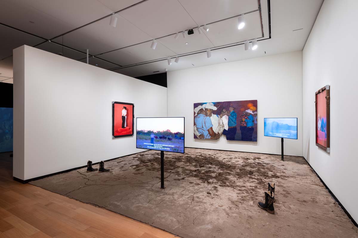 Installation by Los Angeles– based artist rafa esparza, in collaboration with Dallas-based artist Fabian Guerrero, featuring paintings, photographs, video, sound, and an adobe floor with dancers’ footprints