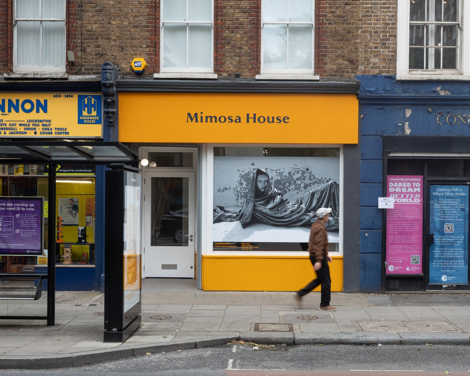 Mimosa House in London, with imagery from its transfeminisms exhibition in the window.