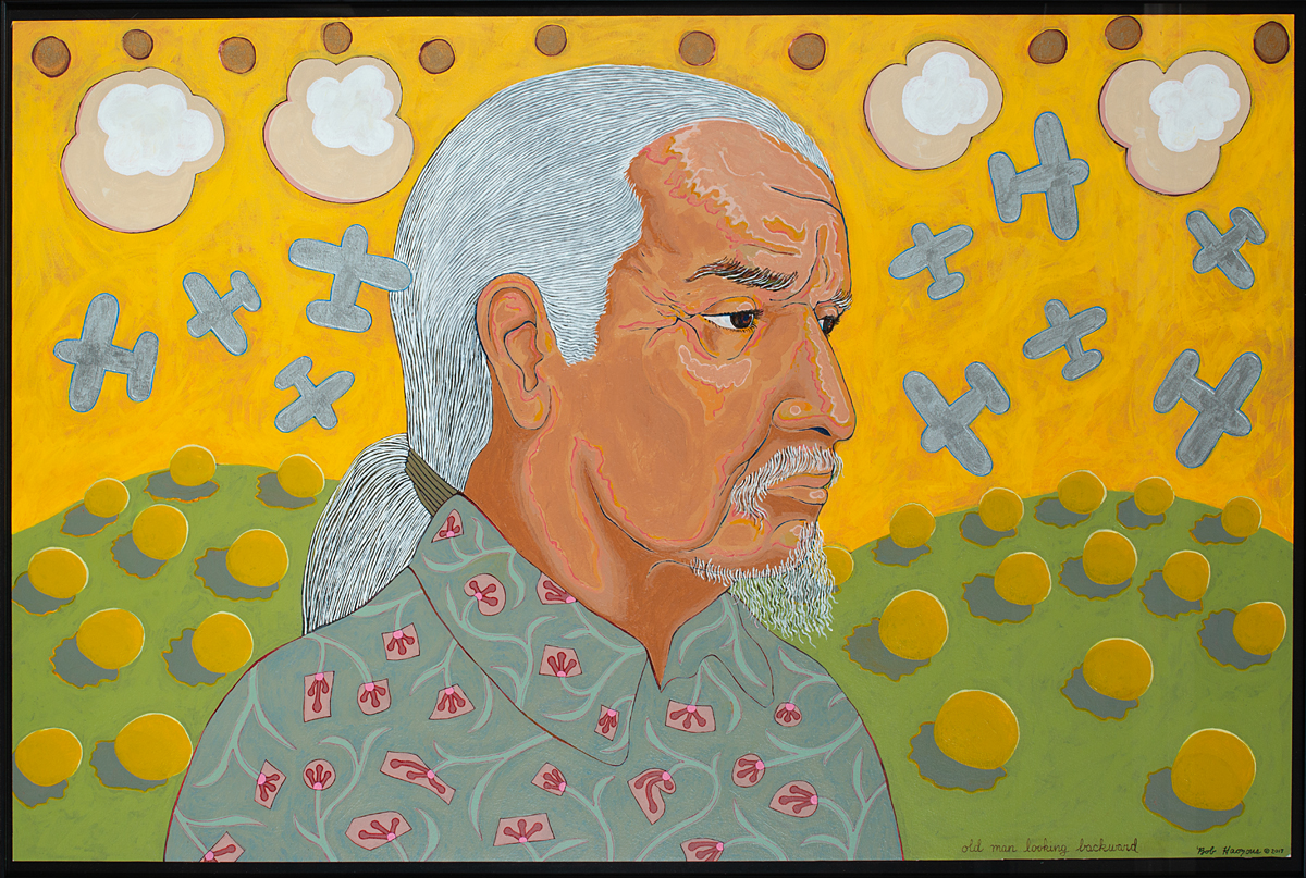 Painting by Bob Haozous, from one of the must-see Southwest Art Exhibitions Spring 2025.