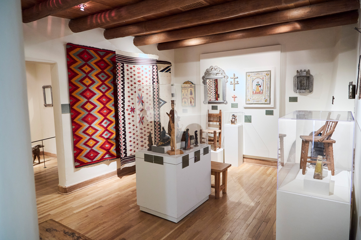 Interior of the Nuevo Mexicano Heritage Arts Museum, headquarters of the Spanish Colonial Arts Society.