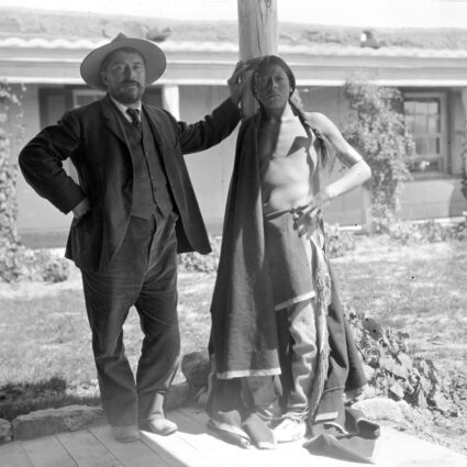 Black-and-white photograph of painter Eanger Irving Couse with Ben Lujan of Taos Pueblo.