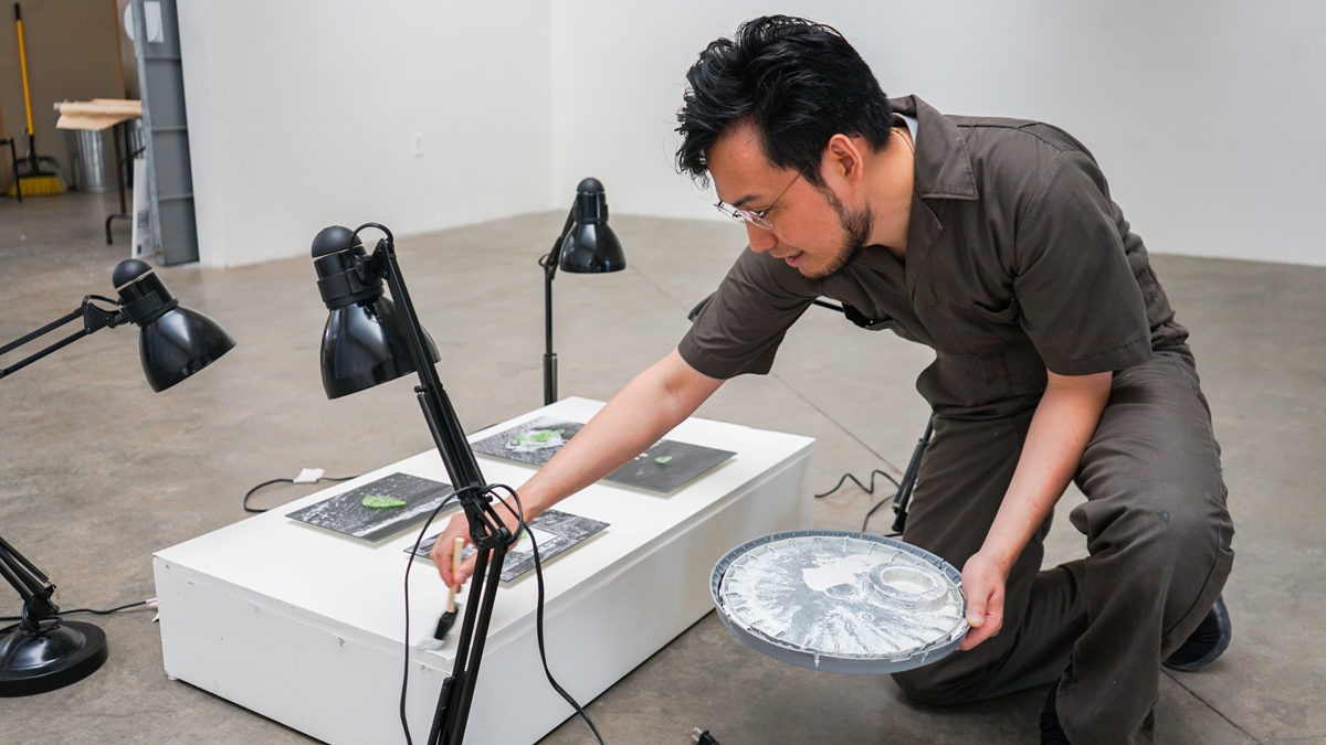 A resident artist working at Santa Fe Art Institute.