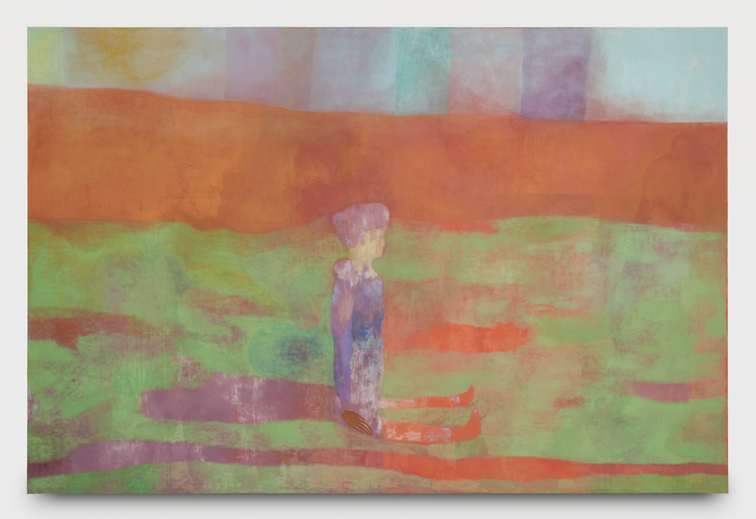 Semi-figurative painting in an orange, green, and purple palette by Maja Ruznic. The Placitas-based artist will participate in the SITE Santa Fe International, Once Within a Time.