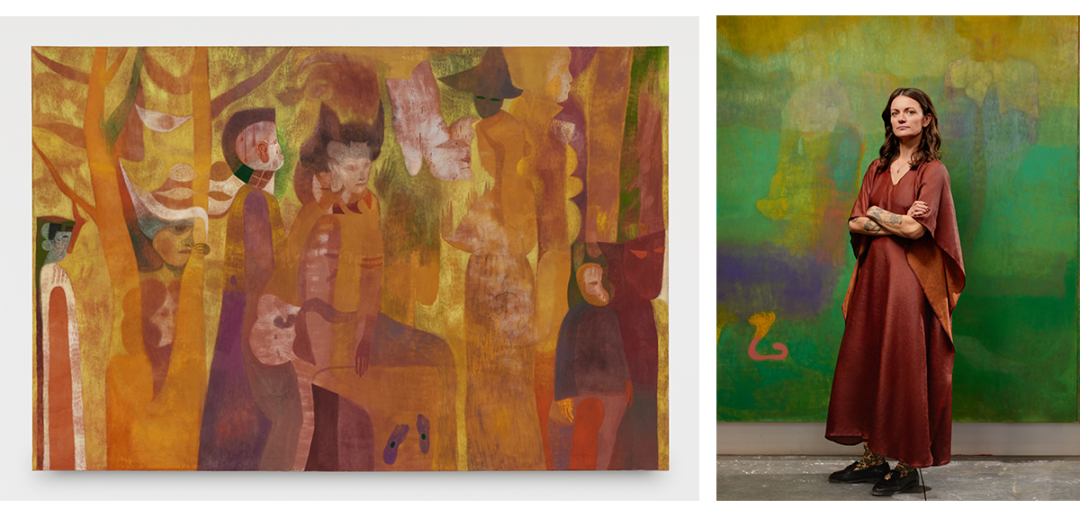 Painting by Maja Ruznic (left) and a portrait of the artist. The Placitas-based artist will participate in the SITE Santa Fe International, Once Within a Time.